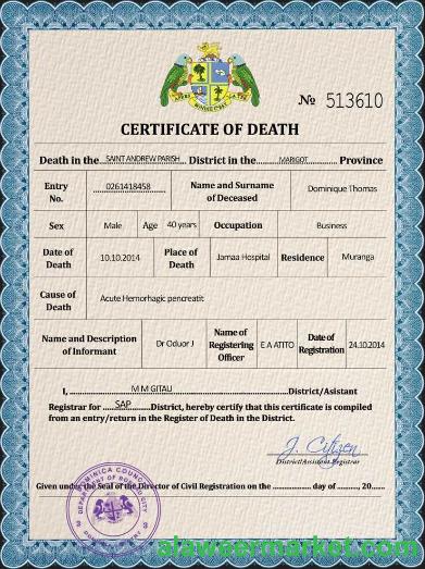 Dominica vital record death certificate PSD template